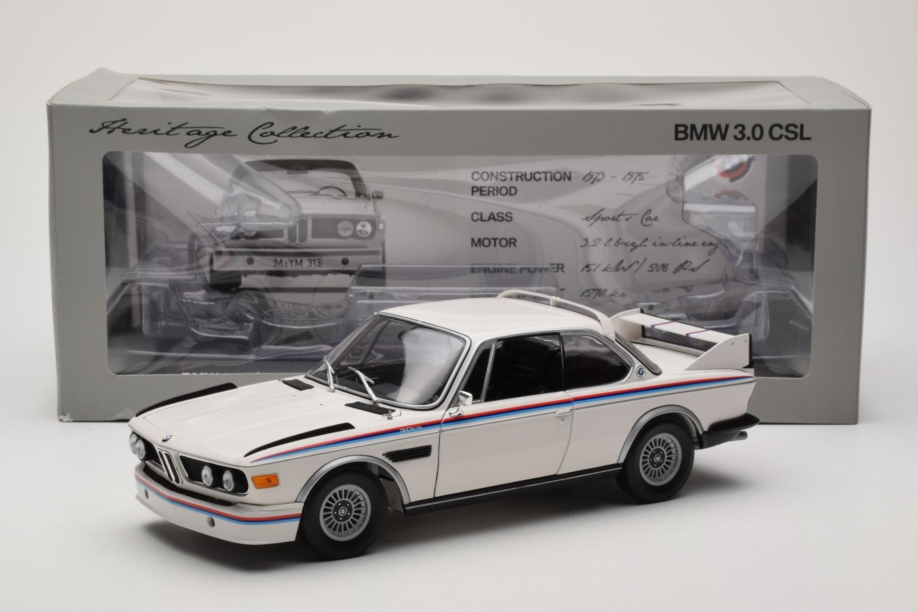 BMW 3.0 CSL E9 Alb Heritage Edition Minichamps 1:18 80432411550 Metal - imaginea 8 din 8