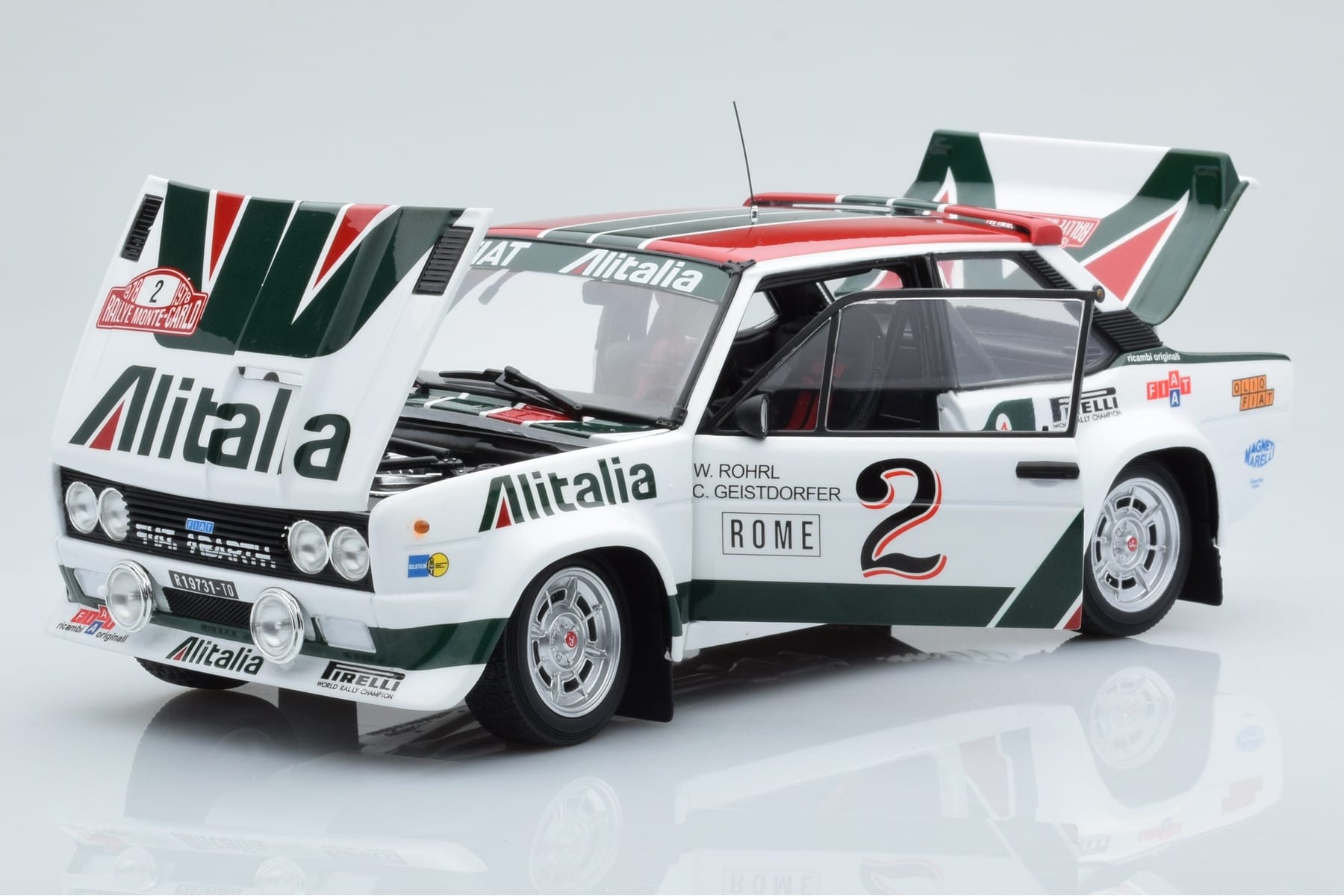 Fiat 131 Abarth Alitalia #2 W. Röhrl / C. Geistdörfer Rally Monte Carlo 1978 Kyosho 1:18 08376G Metal - imaginea 2 din 10