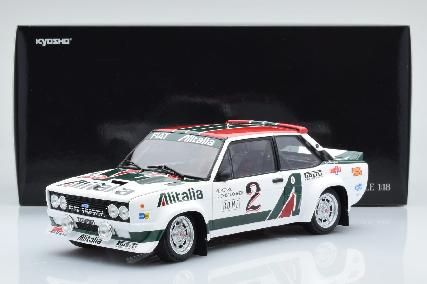 Fiat 131 Abarth Alitalia #2 W. Röhrl / C. Geistdörfer Rally Monte Carlo 1978 Kyosho 1:18 08376G Metal - imaginea 10 din 10