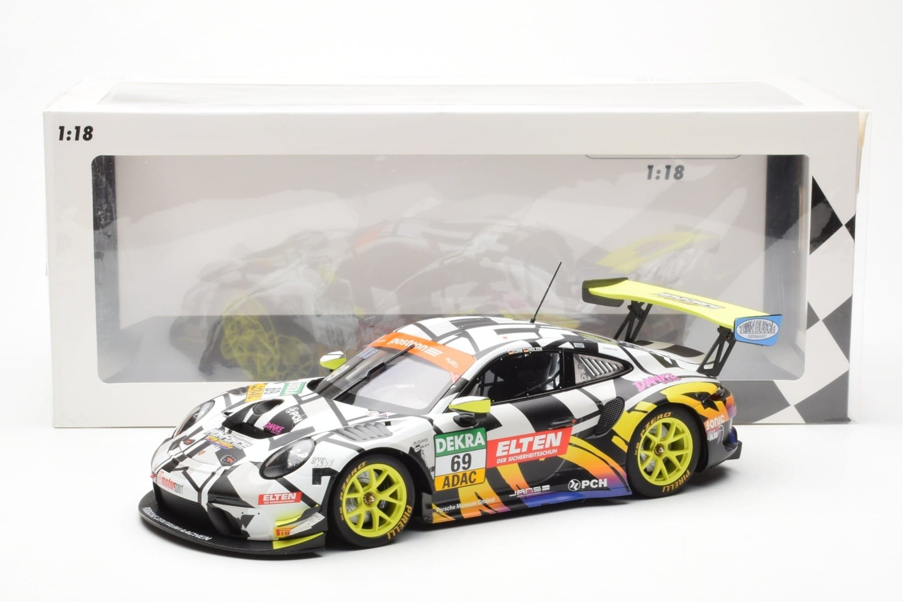Porsche 911 991.2 GT3 R #69 Team Iron Force Racing Ring Police L. Luhr / M. Holzer ADAC GT Masters 2019 Minichamps 1:18 15319 - imaginea 6 din 6