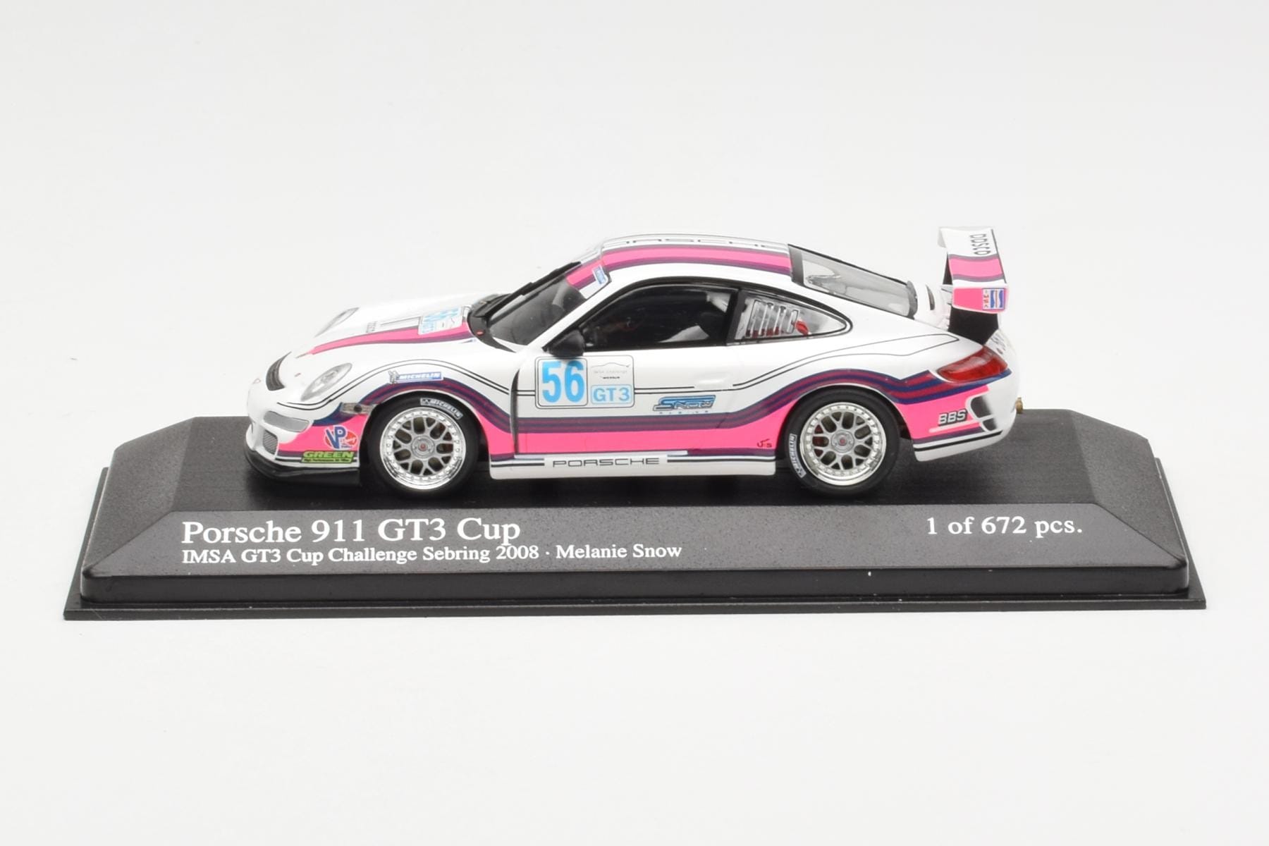 Porsche 911 997 GT3 Cup #56 M. Snow IMSA GT3 Challenge 2008 Minichamps 1:43 400086456 Metal