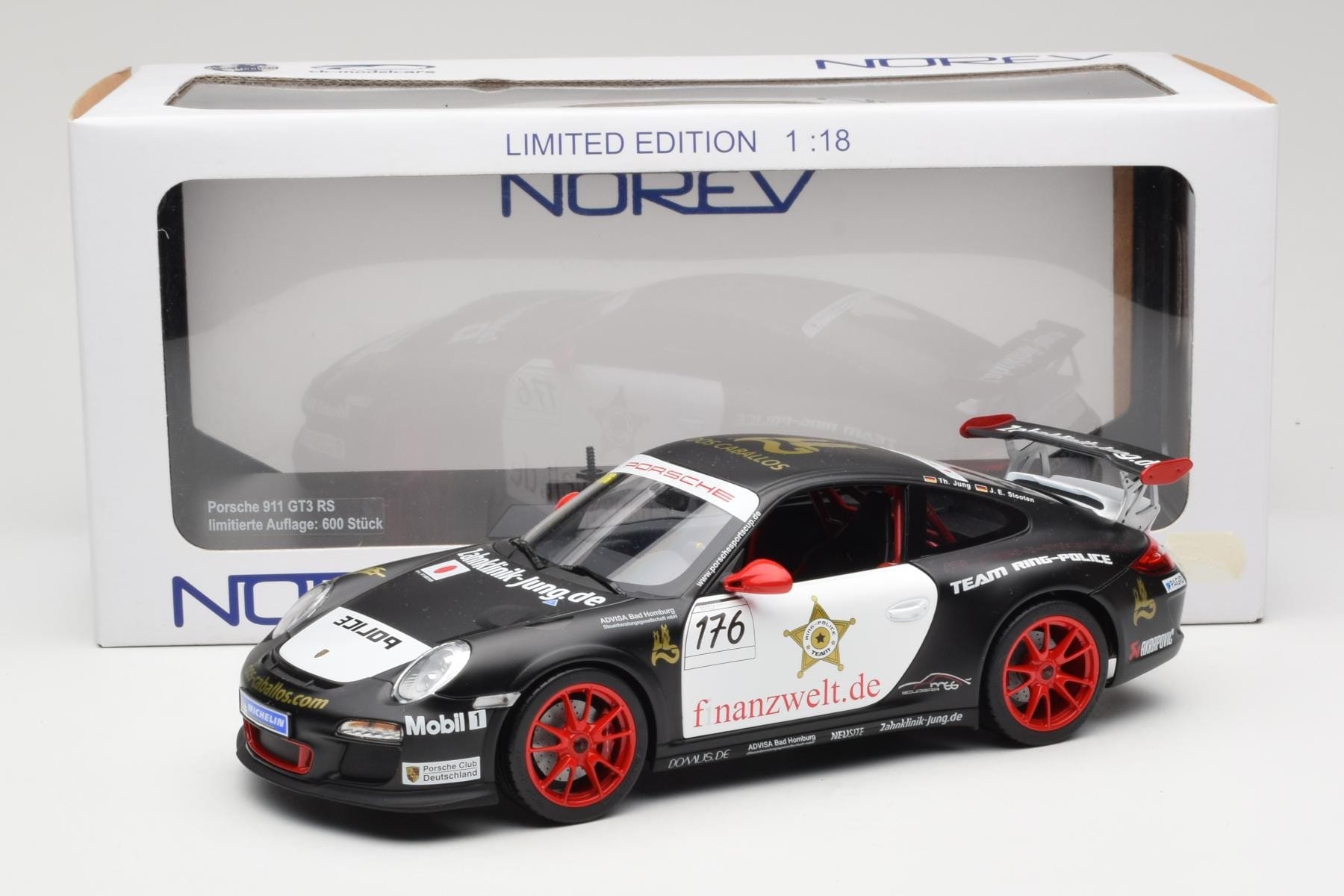 Porsche 911 997 GT3 RS #176 Team Ring Police VLN 2011 Norev 1:18 187570 Metal - imaginea 8 din 8