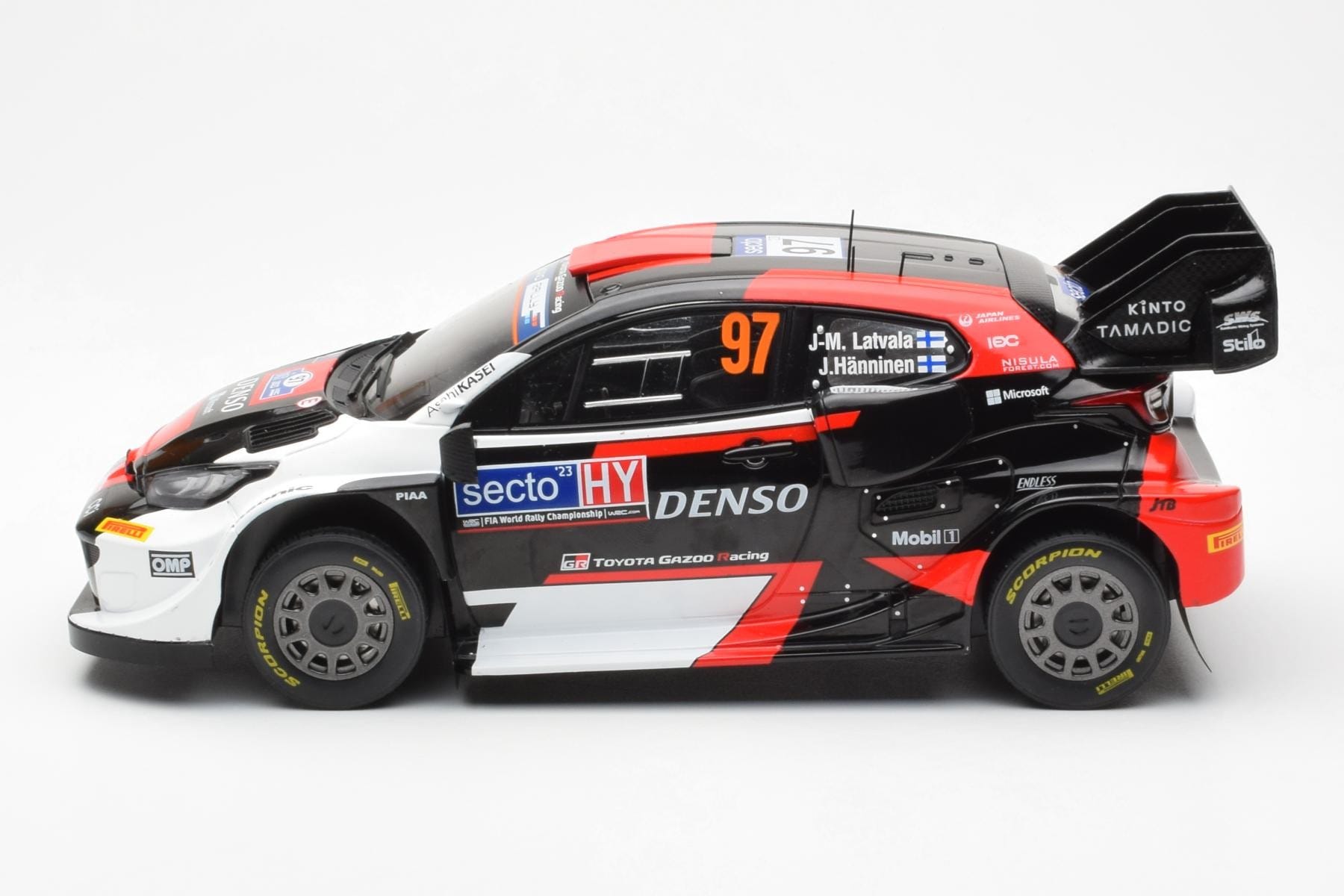 Toyota GR Yaris Rally1 #97 J-M. Latvala / J. Hanninen Rally Finland 2023 IXO 1:18 18RMC174B Metal - imaginea 3 din 6