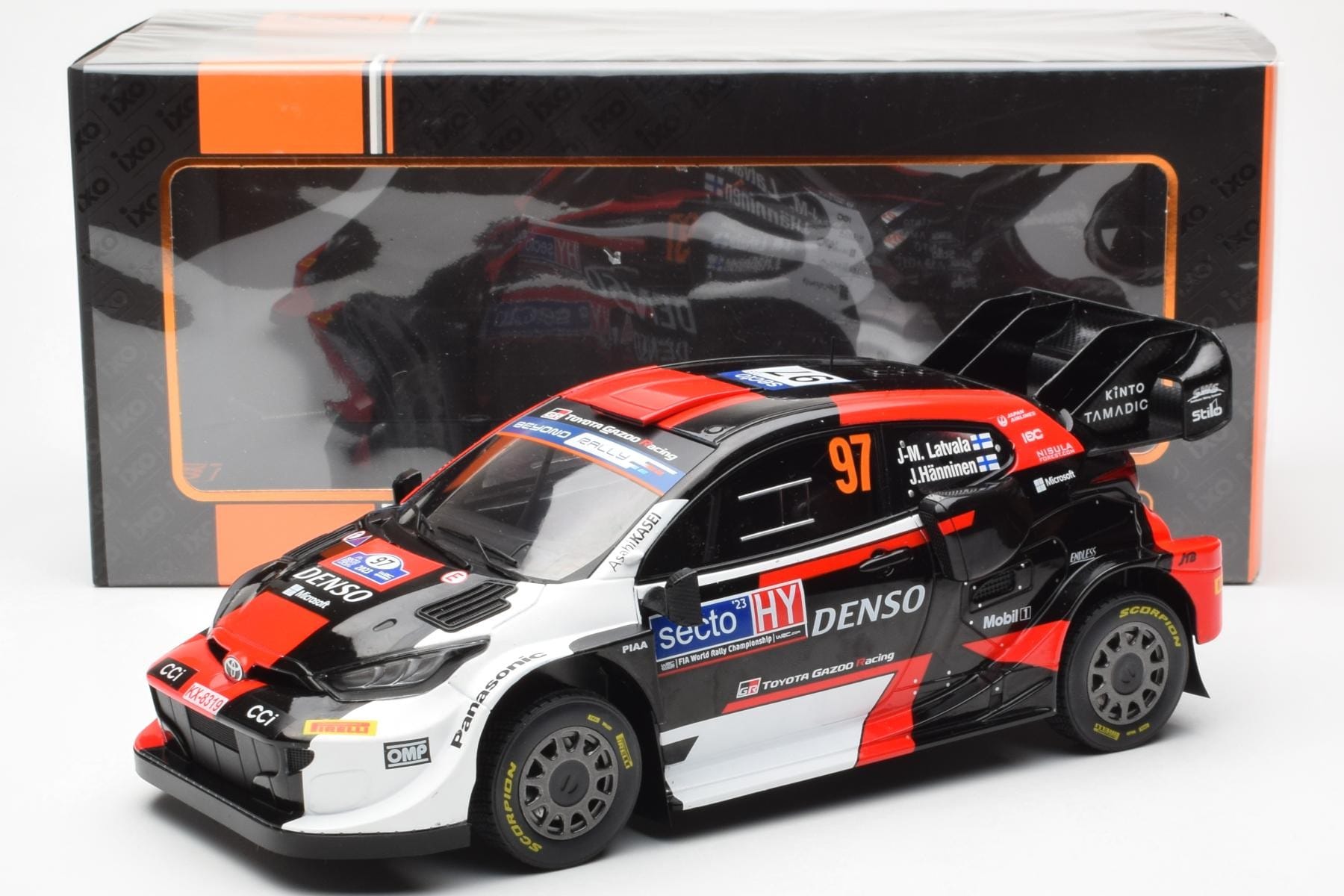 Toyota GR Yaris Rally1 #97 J-M. Latvala / J. Hanninen Rally Finland 2023 IXO 1:18 18RMC174B Metal - imaginea 6 din 6