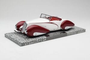 Delahaye Type 135 M Cabriolet Alb Roșu Minichamps 1:18 107116161 Rășină