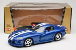 Dodge Viper GTS SR II Albastru cu Dungi Albe Bburago 1:18 3330 Metal - imaginea 8 din 8