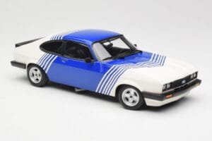 Ford Capri Mk2 3.0 Alb cu Dungi Albastre Minichamps 1:18 155788600 Metal - imaginea 4 din 6