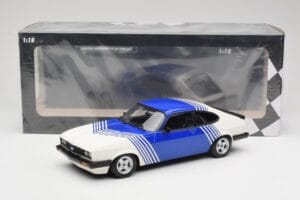 Ford Capri Mk2 3.0 Alb cu Dungi Albastre Minichamps 1:18 155788600 Metal - imaginea 6 din 6