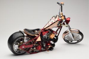 Harley-Davidson West Coast Choppers Diablo Soft Tail Auriu Roșu Minichamps 1:5 JJ04-05-03 Metal - imaginea 2 din 6