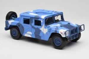 Hummer H1 Humvee Albastru & Alb Motormax 1:18 73157 Metal - imaginea 6 din 8