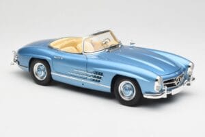 Mercedes 300 SL W198 Roadster Hardtop Light Blue Metallic Minichamps 1:18 180039042 Metal - imaginea 7 din 9
