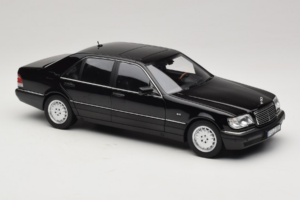 Mercedes S-Class W140 S600 Obsidian Black Metallic Norev 1:18 183045 Metal - imaginea 6 din 8