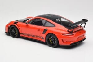 Porsche 911 991.2 GT3 RS Weissach Package Lava Orange Wording Jante Magneziu Negre Minichamps 1:18 153068226 Metal - imaginea 5 din 6