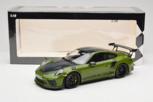 Porsche 911 991.2 GT3 RS Weissach Package Lizard Green Wording & Jante Magneziu Negre Minichamps 1:18 155068232 Metal - imaginea 6 din 6
