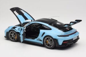 Porsche 911 992 GT3 RS Weissach Pack Gulf Blue Norev 1:18 187367 Metal - imaginea 5 din 8
