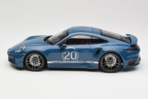 Porsche 911 992 Turbo S Sport Design Package Gentian Blue Metallic Minichamps 1:18 155069170 Metal - imaginea 3 din 6