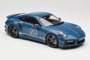 Porsche 911 992 Turbo S Sport Design Package Gentian Blue Metallic Minichamps 1:18 155069170 Metal - imaginea 4 din 6
