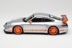 Porsche 911 997.1 GT3 RS Argintiu cu Jante Portocalii Minichamps 1:18 155062120 Metal - imaginea 3 din 6