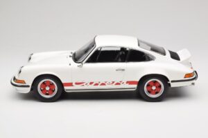 Porsche 911 Carrera RS 2.7 Grand Prix White With Red Norev 1:12 127514 Metal - imaginea 3 din 6