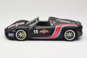 Porsche 918 Spyder Weissach Package Matt Black With Martini Stripes Minichamps 1:18 110062445 Metal - imaginea 4 din 8