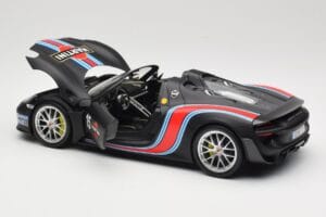 Porsche 918 Spyder Weissach Package Matt Black With Martini Stripes Minichamps 1:18 110062445 Metal - imaginea 5 din 8
