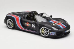 Porsche 918 Spyder Weissach Package Matt Black With Martini Stripes Minichamps 1:18 110062445 Metal - imaginea 6 din 8