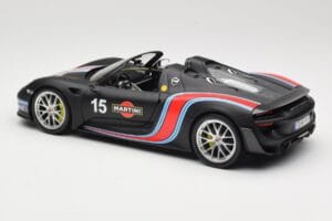 Porsche 918 Spyder Weissach Package Matt Black With Martini Stripes Minichamps 1:18 110062445 Metal - imaginea 7 din 8