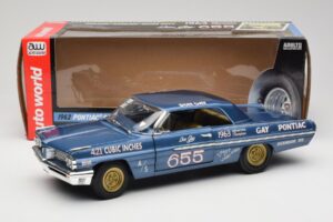 Pontiac Catalina Super Duty Super Stock #655 Albastru 1962 Auto World 1:18 AW201/06 Metal - imaginea 8 din 8