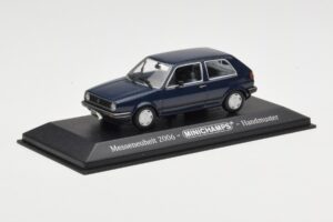 Volkswagen Golf Mk2 Albastru Mostră de Târg Minichamps 1:43 GOLFHANDMUSTER Metal - imaginea 2 din 4