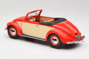 Volkswagen Beetle Hebmuller Cabriolet Roșu & Crem Minichamps 1:18 107054231 Rășină - imaginea 5 din 6