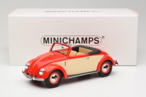 Volkswagen Beetle Hebmuller Cabriolet Roșu & Crem Minichamps 1:18 107054231 Rășină - imaginea 6 din 6