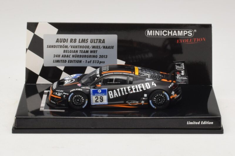 Audi R8 LMS Ultra #29 Team WRT Sandstorm L. Vanthoor 24 Hours of Nurburgring 2013 Minichamps 1:43 Audi R8 LMS Ultra #29 Team WRT Sandstorm L. Vanthoor 24 Hours of Nurburgring 2013 Minichamps 1:43 437130129 Metal