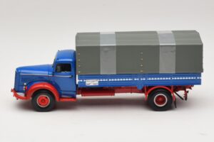 Mercedes L 315 Camion cu Platformă Albastru Roșu Minichamps 1:43 439034420 Metal - imaginea 3 din 6