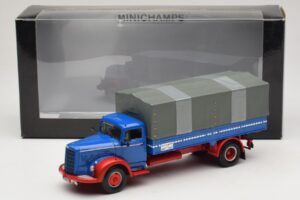 Mercedes L 315 Camion cu Platformă Albastru Roșu Minichamps 1:43 439034420 Metal - imaginea 6 din 6