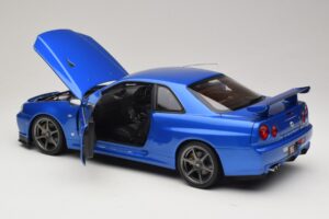Nissan Skyline GT-R R34 V-Spec II Albastru Metalizat OEM Jante KK-Scale 1:12 KKDC120211-1 Metal - imaginea 5 din 8