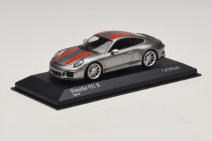 Porsche 911 991.1 R Argintiu Cu Dungi Portocalii Minichamps 1:43 410066222 Metal - imaginea 2 din 5