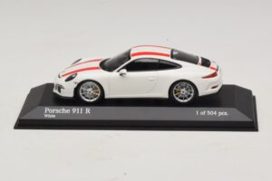 Porsche 911 991.1 R Alb Cu Dungi Roșii Minichamps 1:43 410066220 Metal - imaginea 2 din 6