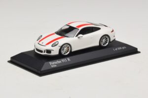 Porsche 911 991.1 R Alb Cu Dungi Roșii Minichamps 1:43 410066220 Metal - imaginea 3 din 6