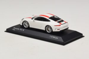 Porsche 911 991.1 R Alb Cu Dungi Roșii Minichamps 1:43 410066220 Metal - imaginea 4 din 6