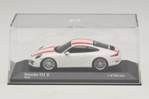 Porsche 911 991.1 R Alb Cu Dungi Roșii Minichamps 1:43 410066220 Metal - imaginea 5 din 6
