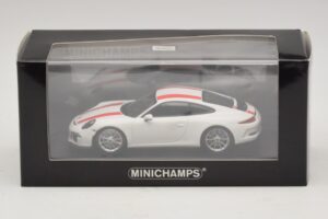 Porsche 911 991.1 R Alb Cu Dungi Roșii Minichamps 1:43 410066220 Metal - imaginea 6 din 6